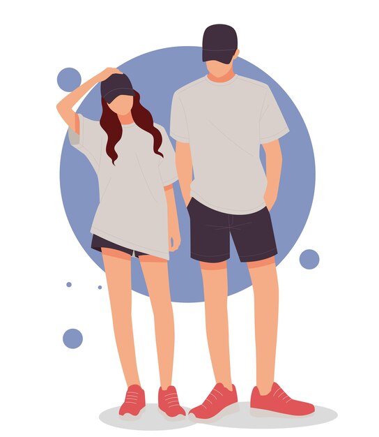 Vector portrait of romantic couple posing in stylish outfits