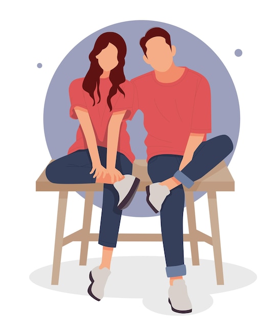 Vector portrait of romantic couple posing in stylish outfits