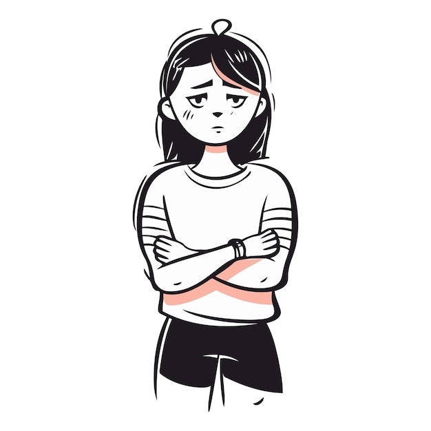 Vector portrait of a sad girl in sketch style