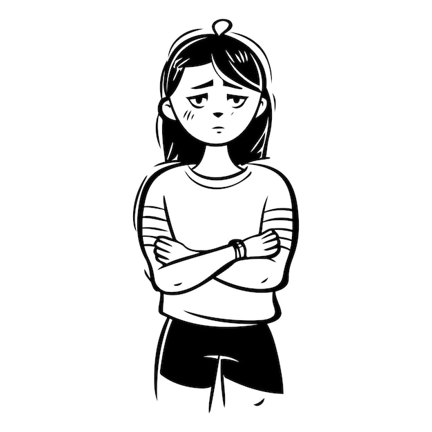 Portrait of a sad girl in sketch style