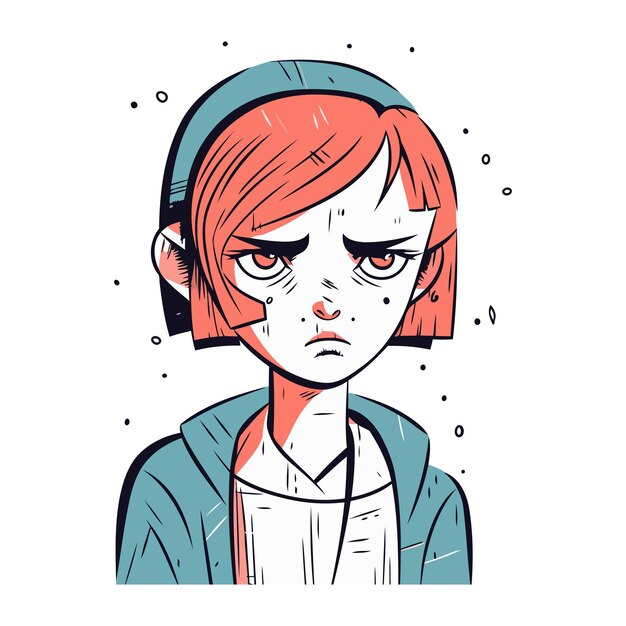 Vector portrait of a sad girl vector illustration in sketch style