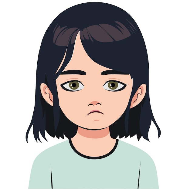 Vector portrait of a sad girl in a vector illustration