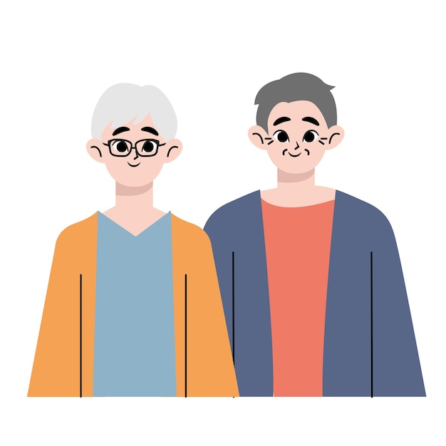 Vector portrait of senior couple of old people isolated on white background. aged man and woman standing to