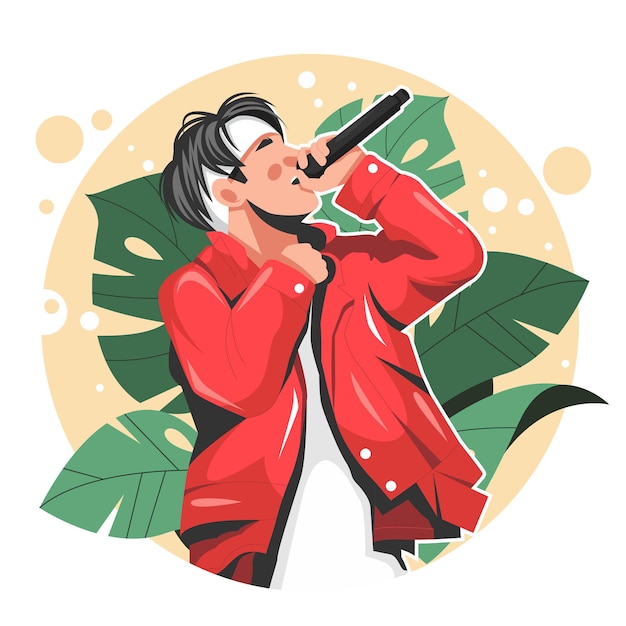 Portrait of singer flat vector illustration