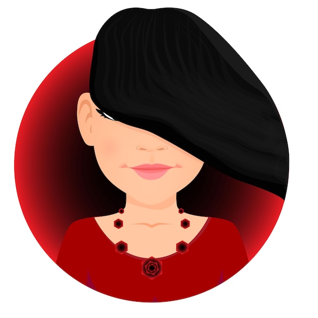 Vector portrait of smiling woman dressed in red