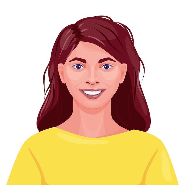 Premium Vector Portrait Of Smiling Woman Happy Brunette Looking Forward And Smile