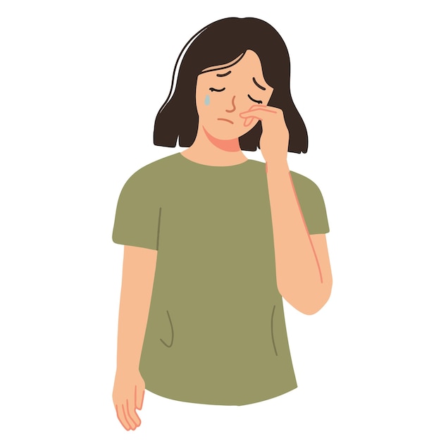 Portrait of sobbing woman crying with sad tears illustration