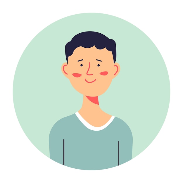 Portrait of teen pupil, isolated circle icon of male character with smile on face. classmate or schoolboy in sweater, profile or avatar for media. positive teenager, smart boy vector in flat style