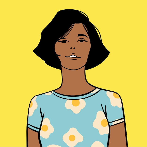 Vector portrait of teenage girl, women. cute characters. cartoon style. social network avatar template.