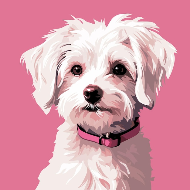 Vector portrait van een maltese hond vectorillustratie op roze achtergrond