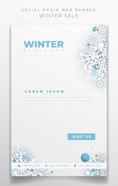 Portrait white banner with snowflakes for winter day design