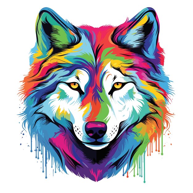 Vector portrait of a wolf in vector pop art style. wild animal art illustration.  template for t-shirt, sticker, etc.