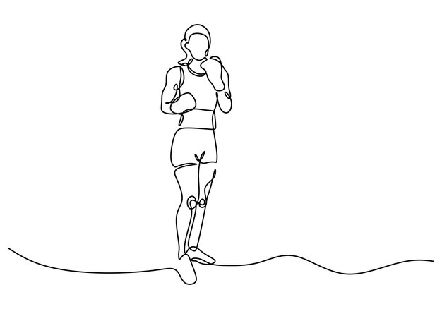 portrait of woman boxer boxing one line drawing theme vector illustration sport game