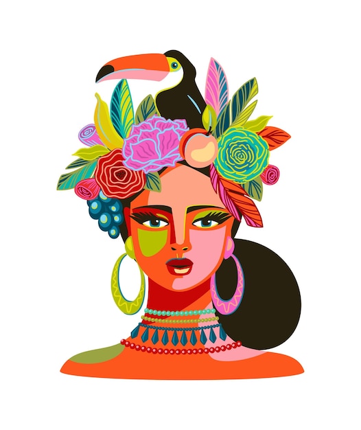 Vector portrait of woman in brazil carnival outfit vector isolated abstract illustration design elements