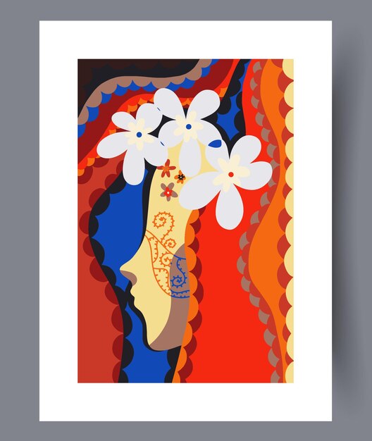 portrait woman floral face wall art print