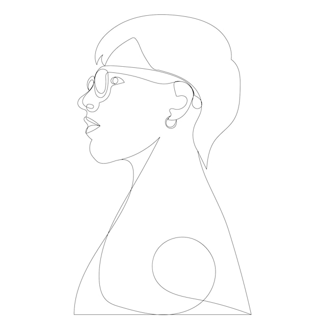 Portrait woman in profile drawing by one continuous line