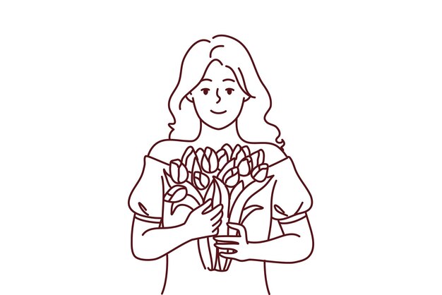 Portrait of woman with flowers in hands