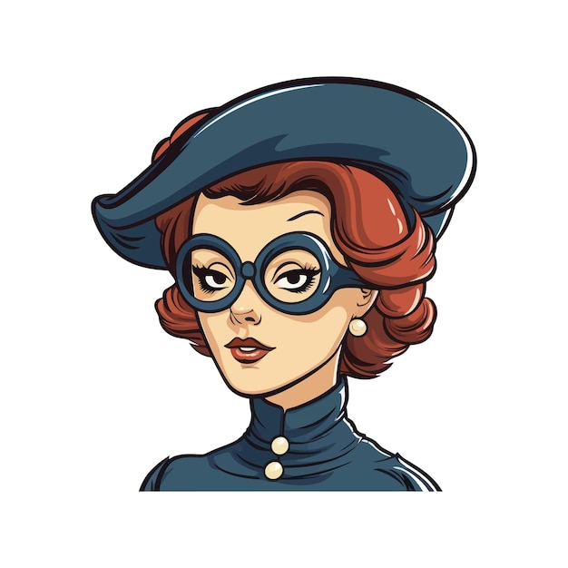 Vector portrait of a woman with glasses in retro style cartoon vector illustration