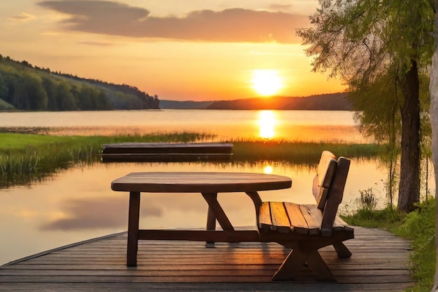 Vector portrait of a wooden bench in a park at a sunny day outdoors