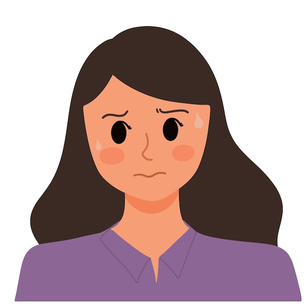 A portrait of worried woman face expression illustration