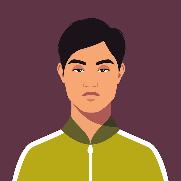 Vector portrait of young asian man full face