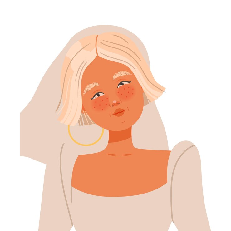 Vector 白いウェディングドレスを着た若い金の花嫁の肖像画と新婚または新婚した女性のベクトルイラスト