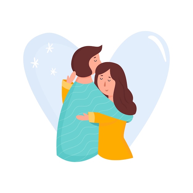 Portrait of young couple in love Hugging people Colorful flat vector illustration