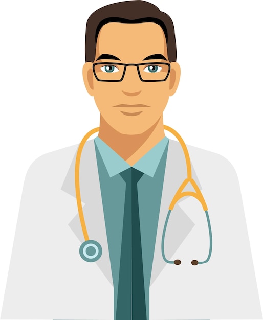 Portrait of Young Doctor Man with Stethoscope Flat Style