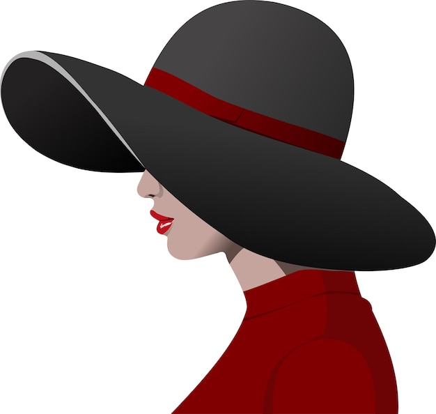 Vector portrait of young lady with black hat and evening dress 3d vector