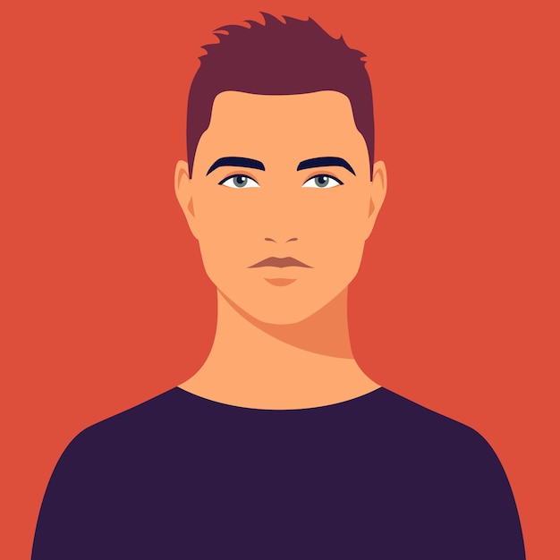 Vector portrait of young man. avatar of guy for social networks. abstract male portrait, full face. isolated illustration in flat style.