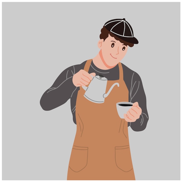 Vector portrait young man barista illustration