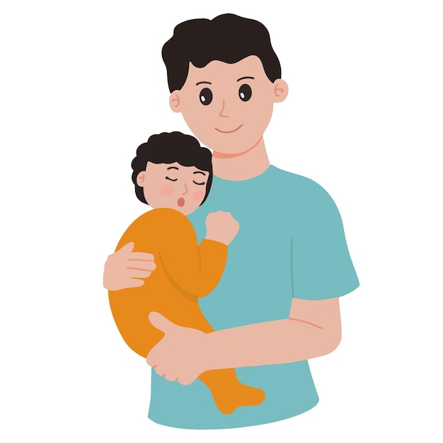 Portrait young man daddy holding his baby happy father day illustration