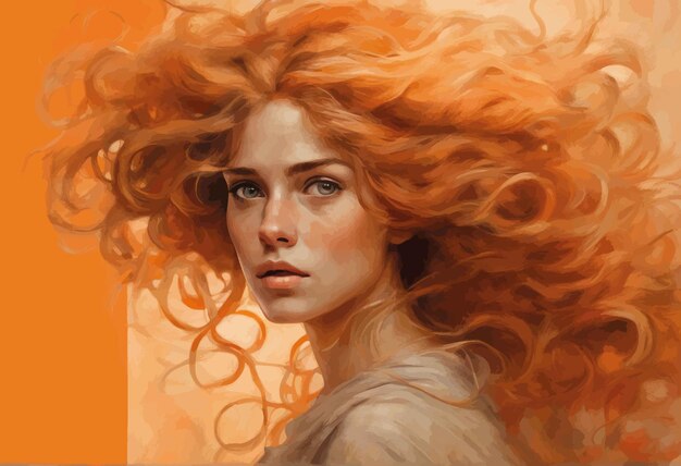 Portrait of a young redhead woman in an orange dressbeautiful woman with curly hair in a dressportra