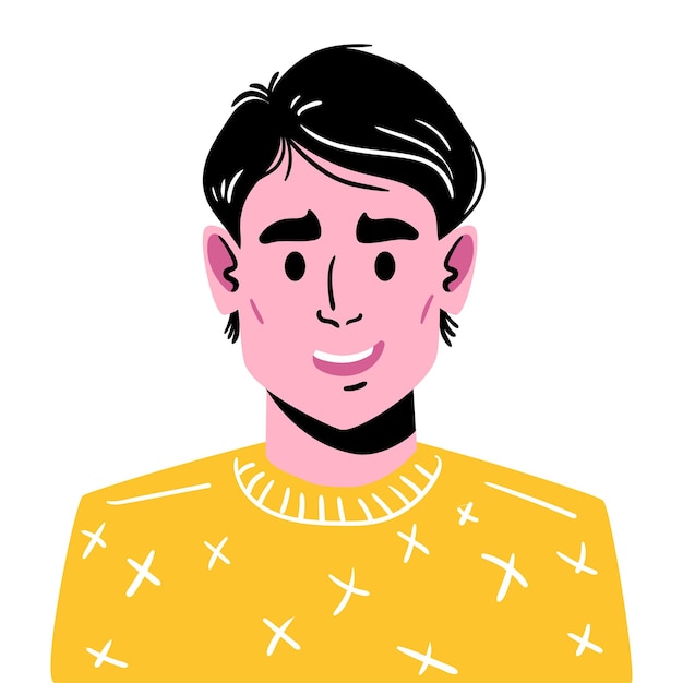 Портрет молодого улыбающегося парня с модной стрижкой мужской аватар в модной желтой толстовке