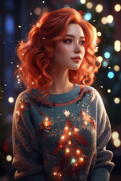 クリスマス 祝い の 間 の 若い 女性 の 肖像