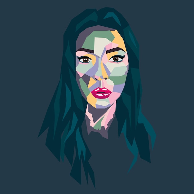 Portrait of a young woman from arbitrary geometric shapes complex colors