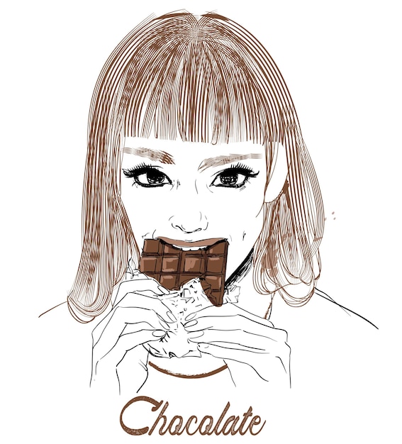 Portrait of young woman with chocolate in her hand