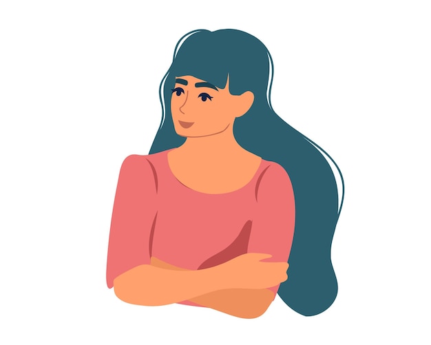 Vector portrait of a young woman with her hands folded