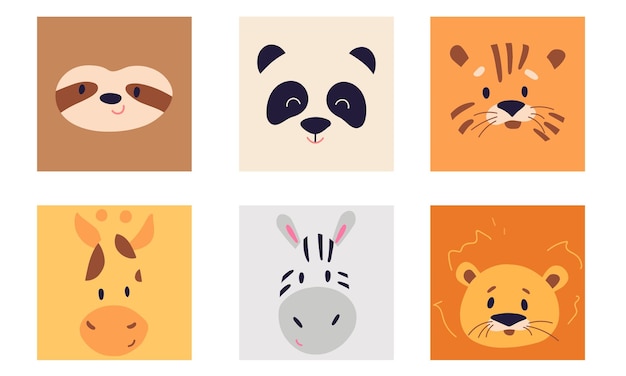 Portret collectie van schattige wilde baby dieren ontwerp illustratie