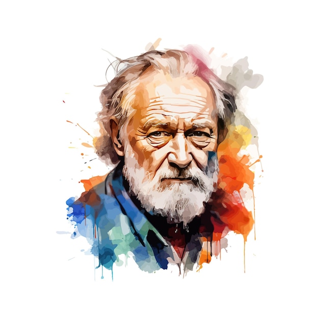 Portret old man watercolor Vector illustration design