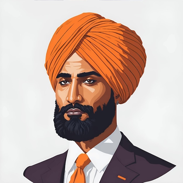 Vector portret van de indiase punjabi-man, ook wel sardar ji sikh-man genoemd in traditioneel pak met tulband vect