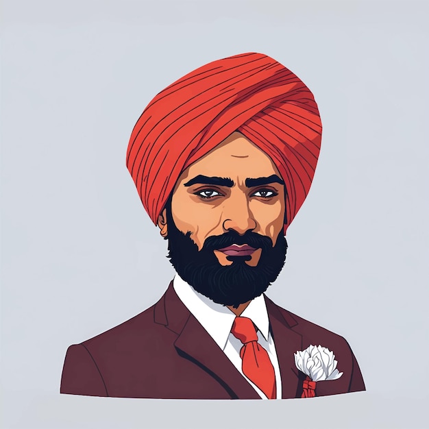 Vector portret van de indiase punjabi-man, ook wel sardar ji sikh-man genoemd in traditioneel pak met tulband vect