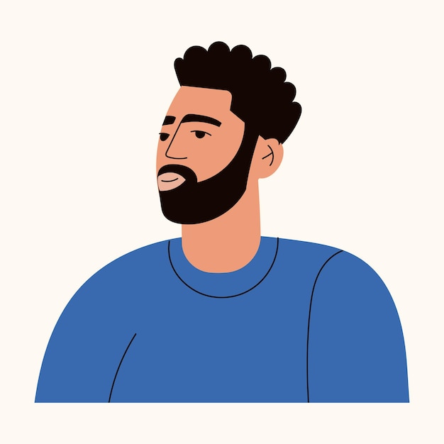 Portret van een Arabische man met baard die een casual t-shirt draagt. Avatar van een Turkse man voor sociaal netwerk. Oosters mannelijk karakter. Platte vector cartoon illustratie geïsoleerd op wit