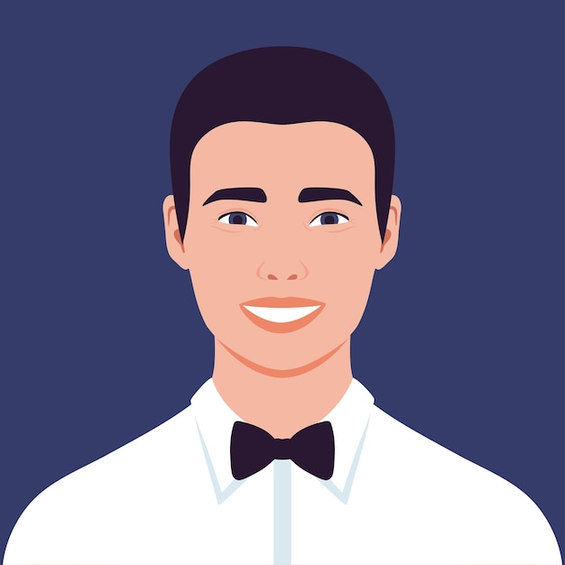 Portret van een gelukkige glimlachende jonge man in een shirt met vlindertje