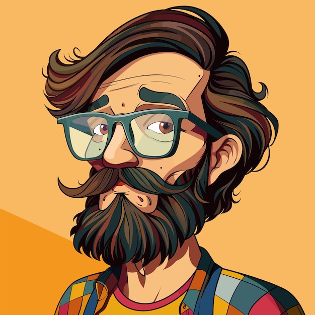 Portret van een hipster met snor en bril Vector illustratie