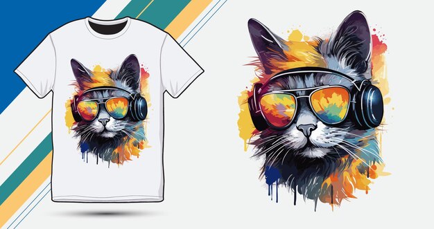 Portret van een kat met een bril T-shirt voor kattenliefhebbers