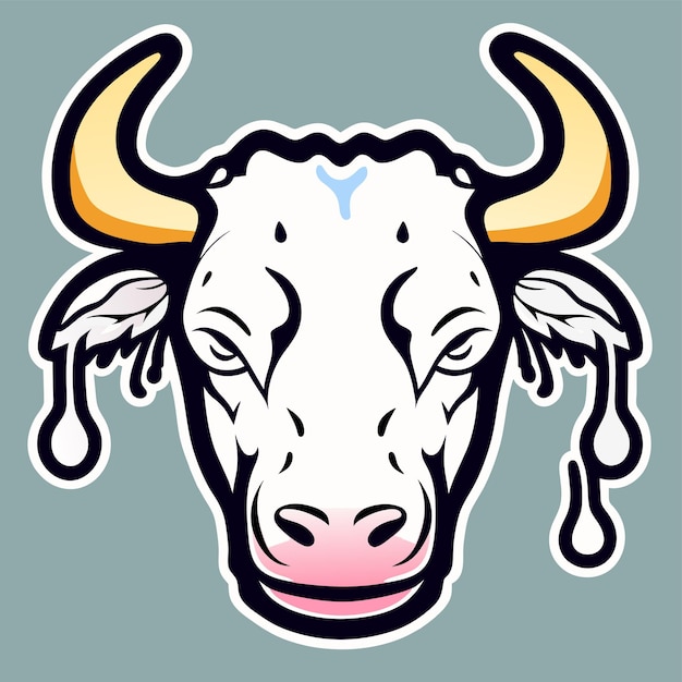 Portret van een koe in pop art stijl vliegende kleuren expressie met de hand getekende platte stijlvolle cartoon sticker