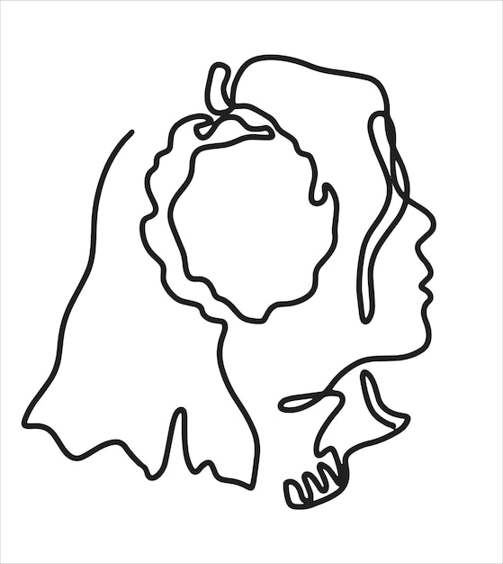 Portret van een meisje in bont koptelefoon in een lineaire stijl Lijn kunst illustratie Vector tekening