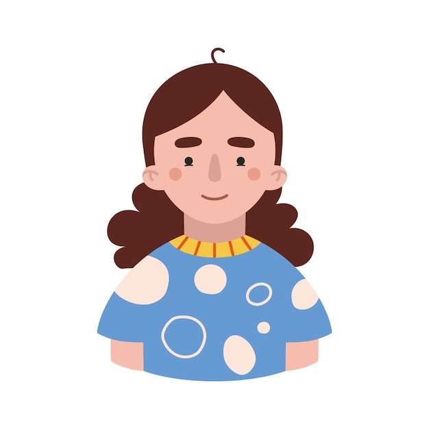 Portret van een meisje met bruin haar witte huid Jonge vrouw avatar Gekleurde vector illustratie cartoon stijl karakter platte ontwerp geïsoleerd
