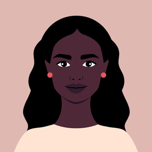 Vector portret van een mooie afrikaanse vrouw volledig gezicht portret in vlakke stijl avatar female diversity